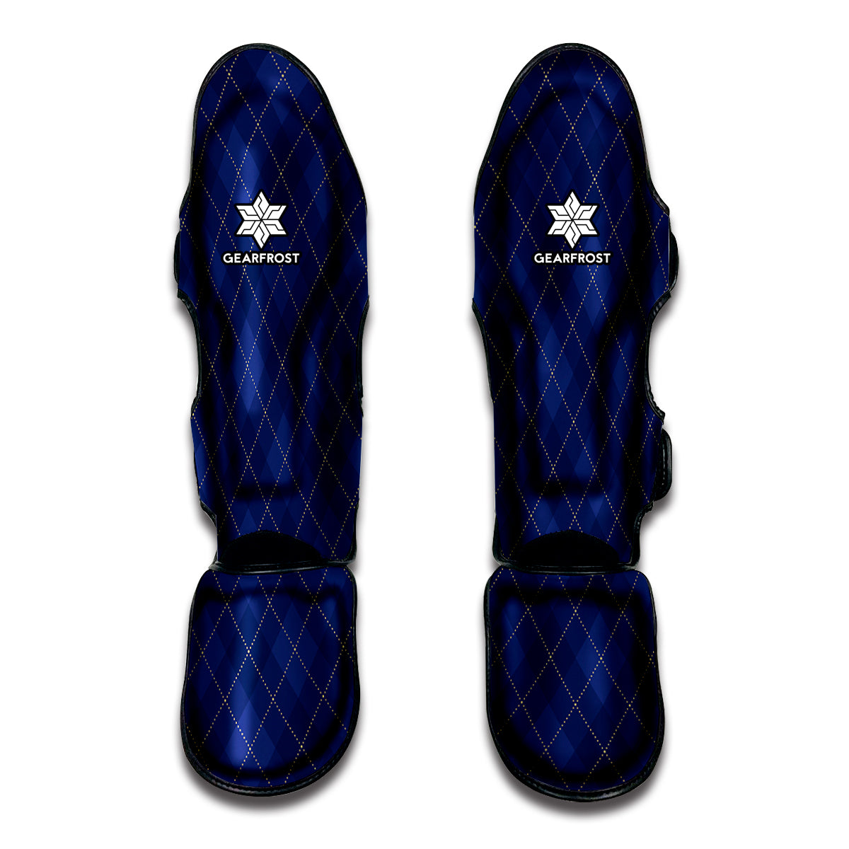 Navy Blue Argyle Pattern Print Muay Thai Shin Guards