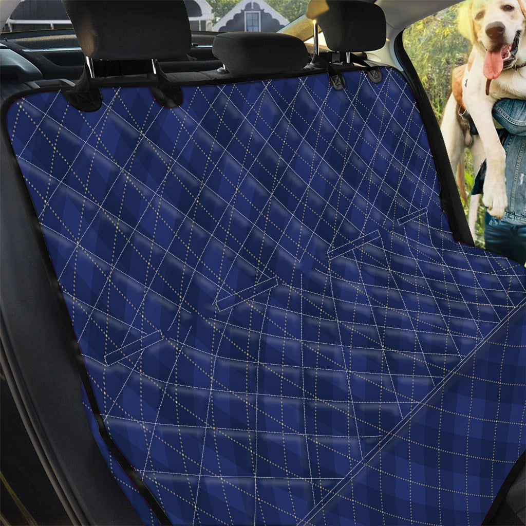 Navy Blue Argyle Pattern Print Pet Car Back Seat Cover