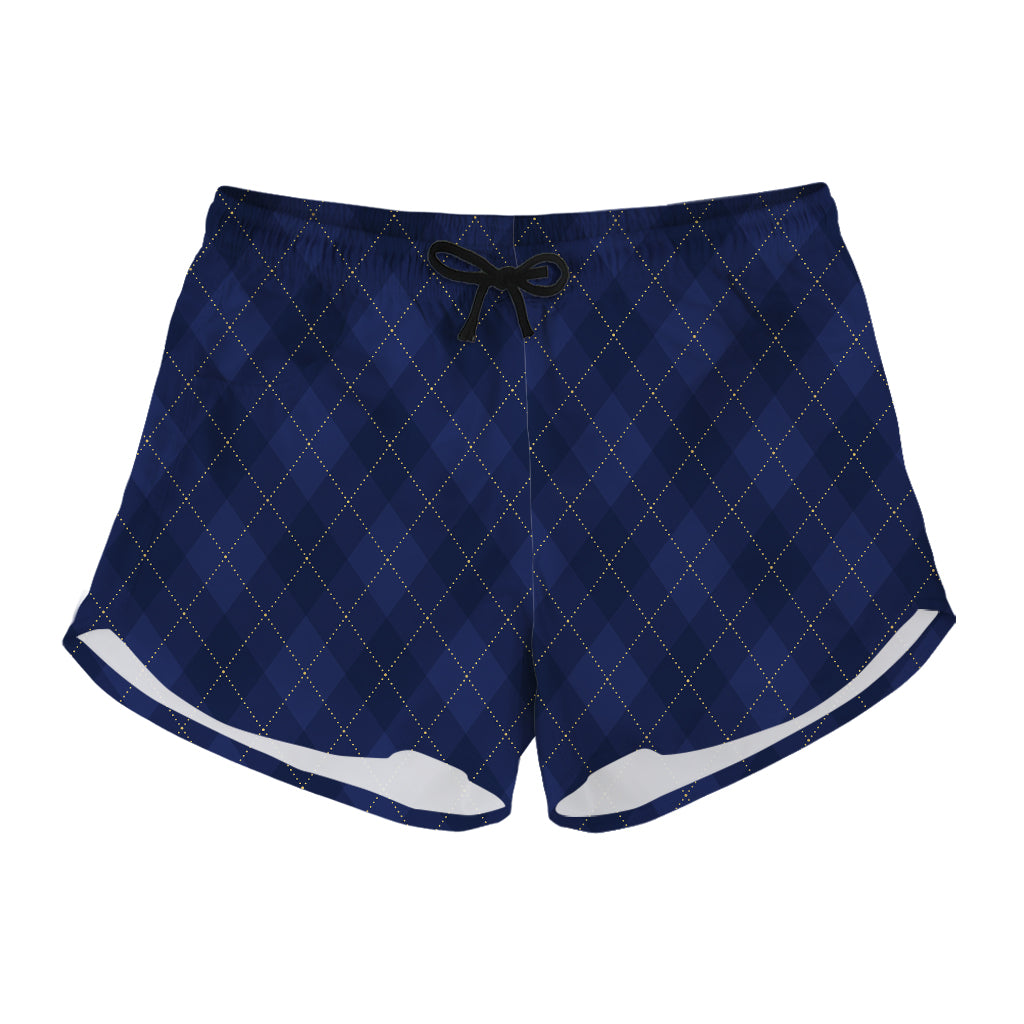 Navy Blue Argyle Pattern Print Women's Shorts