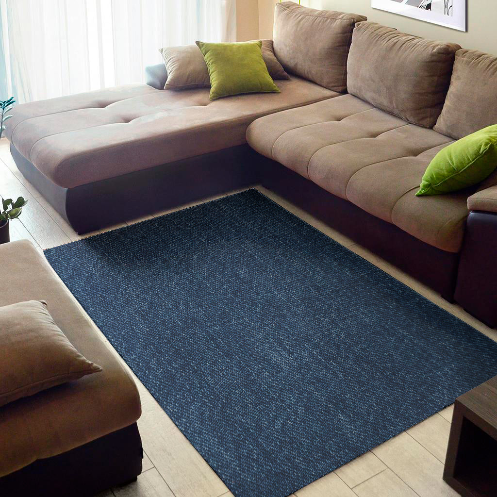 Navy Blue Denim Jeans Print Area Rug