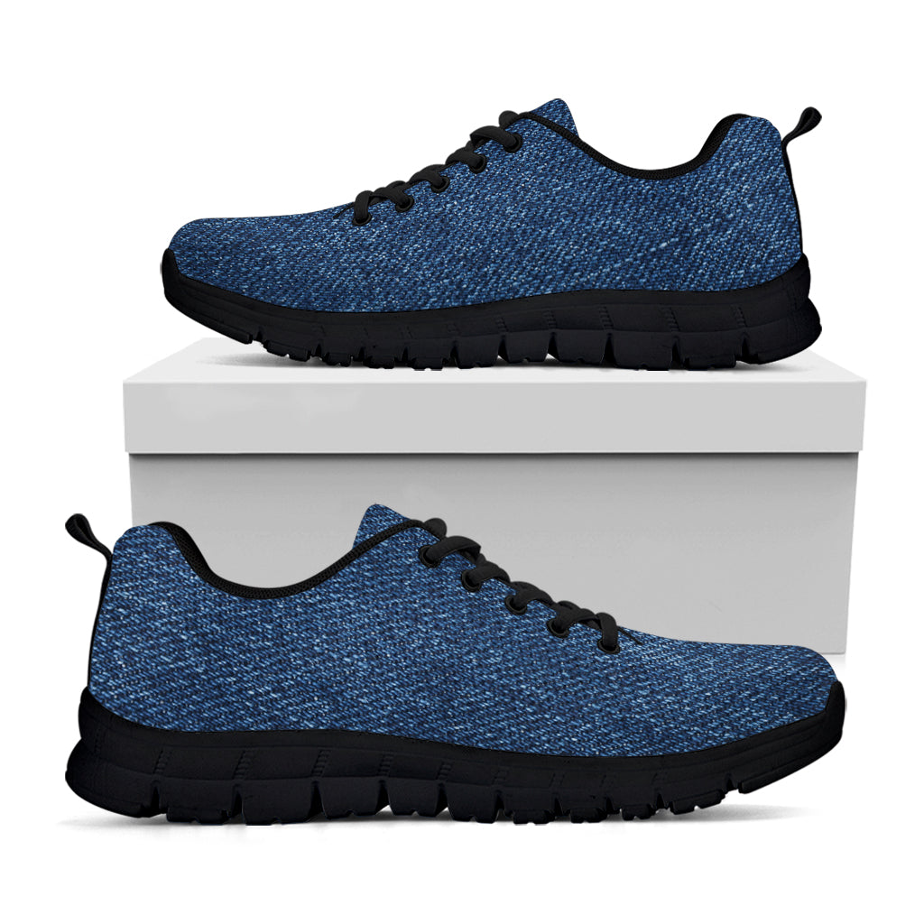 Navy Blue Denim Jeans Print Black Sneakers