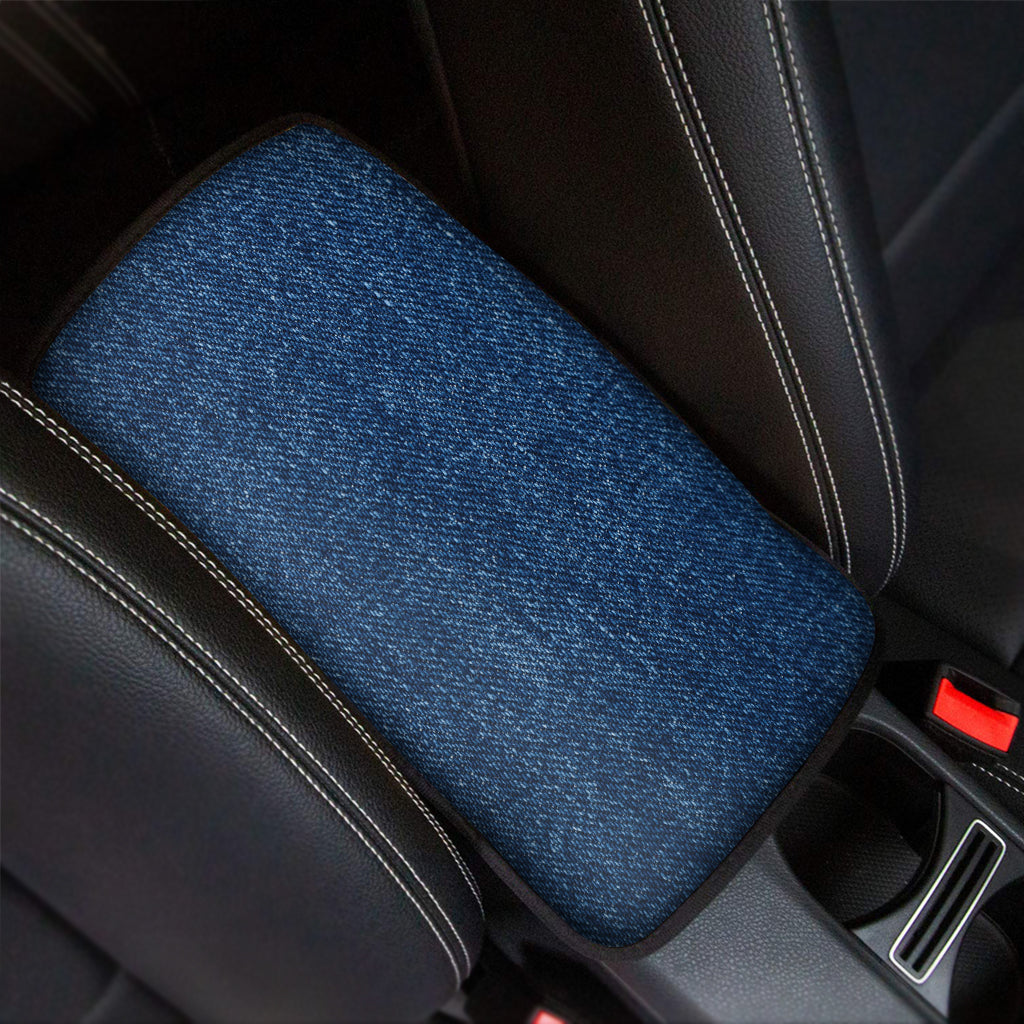 Navy Blue Denim Jeans Print Car Center Console Cover