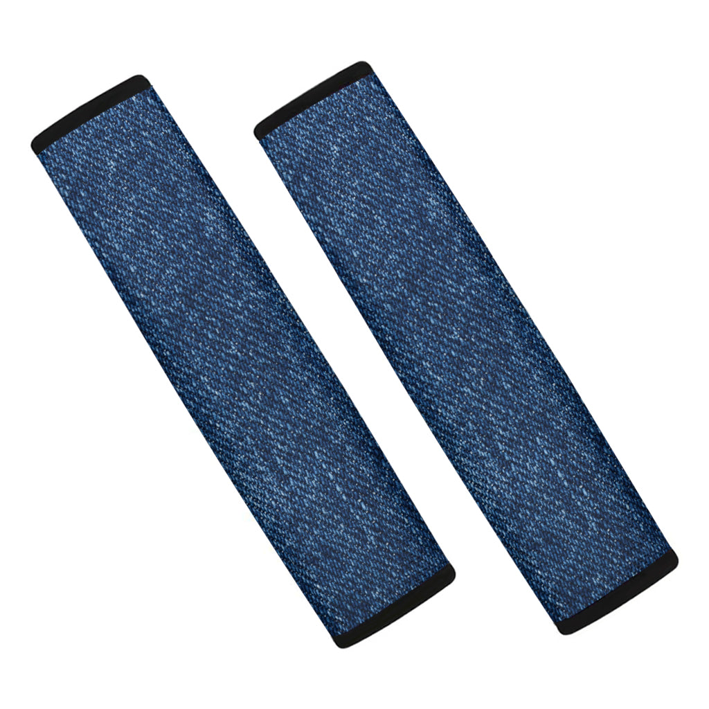 Navy Blue Denim Jeans Print Car Seat Belt Covers