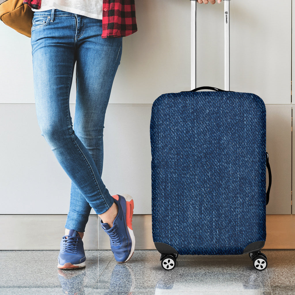 Navy Blue Denim Jeans Print Luggage Cover