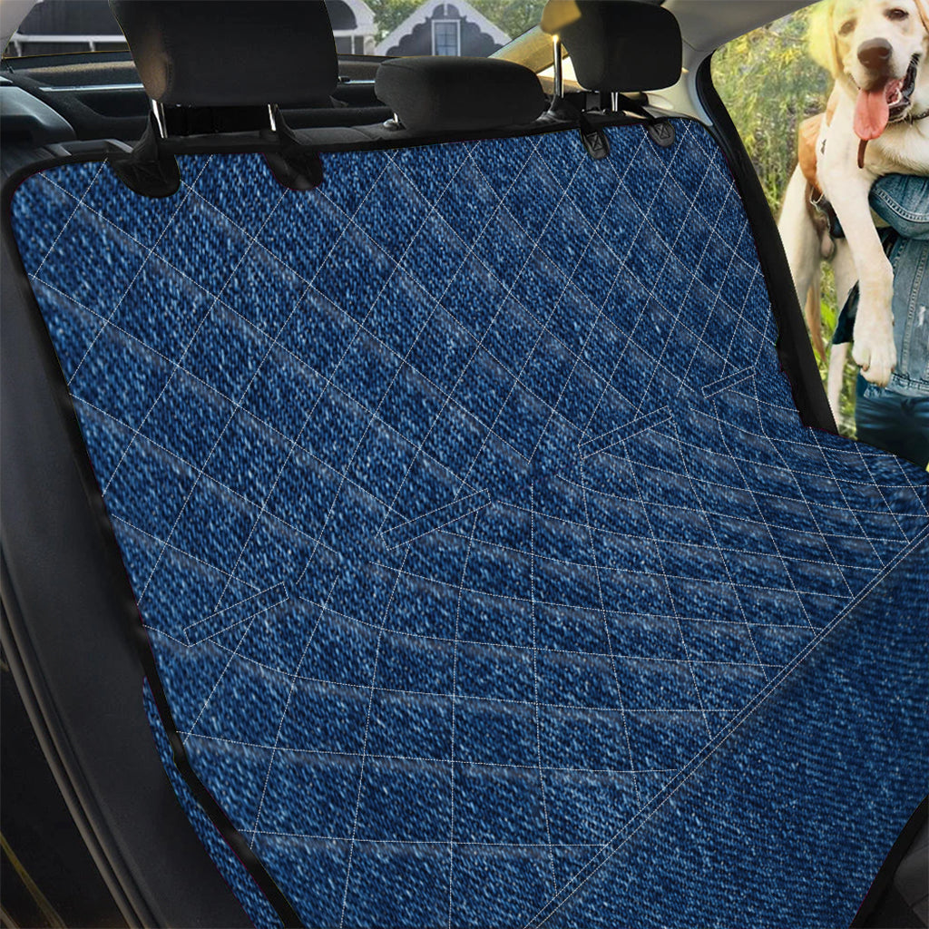 Navy Blue Denim Jeans Print Pet Car Back Seat Cover