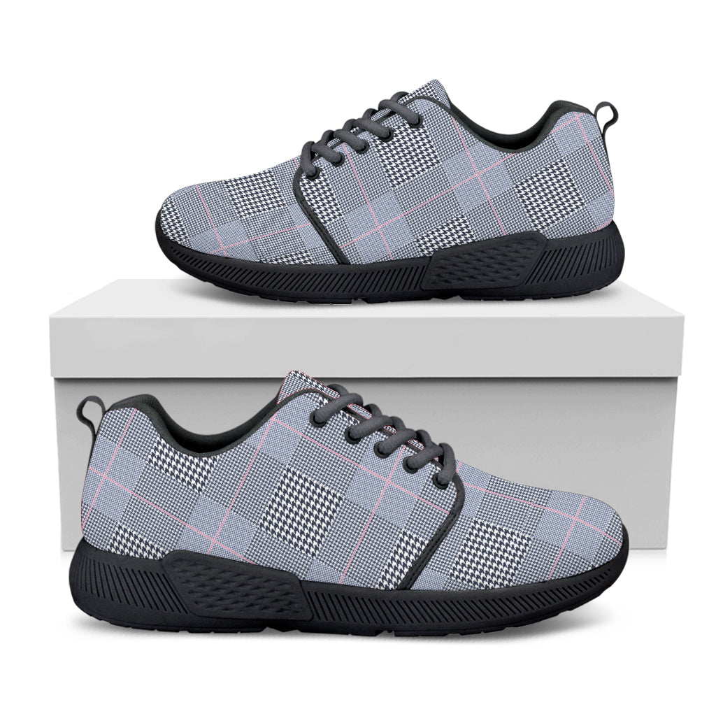 Navy Blue Prince of Wales Check Print Black Athletic Shoes