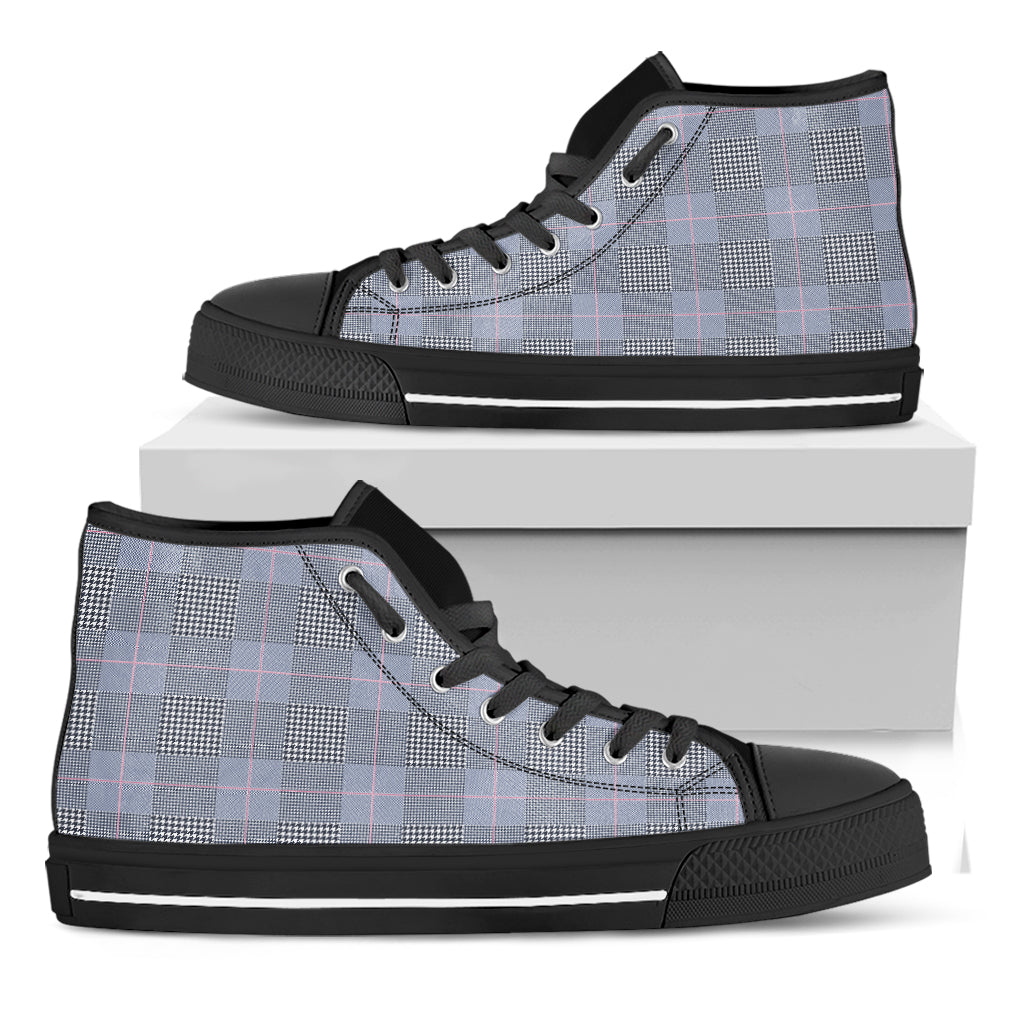 Navy Blue Prince of Wales Check Print Black High Top Shoes