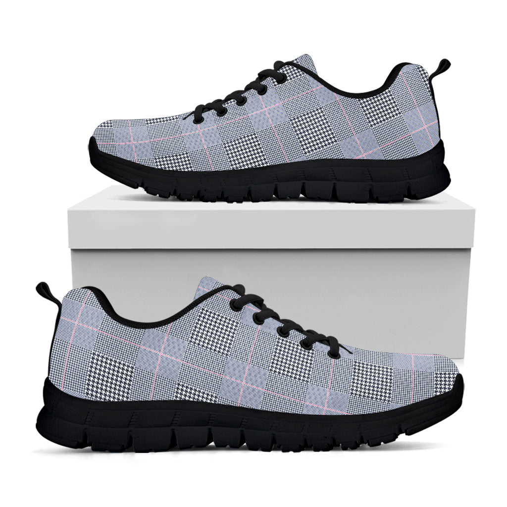 Navy Blue Prince of Wales Check Print Black Sneakers