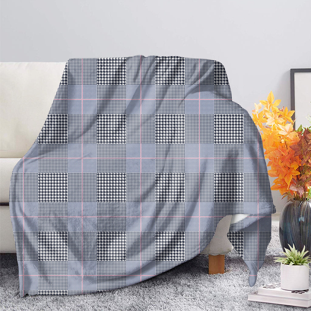 Navy Blue Prince of Wales Check Print Blanket