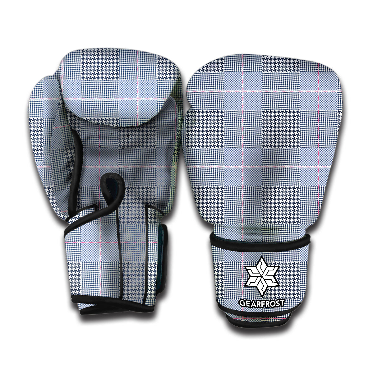 Navy Blue Prince of Wales Check Print Boxing Gloves