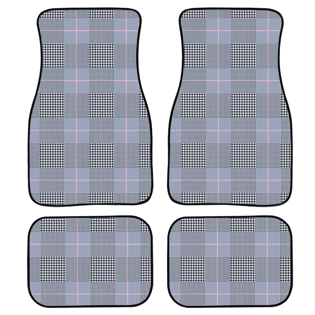 Navy Blue Prince of Wales Check Print Front and Back Car Floor Mats