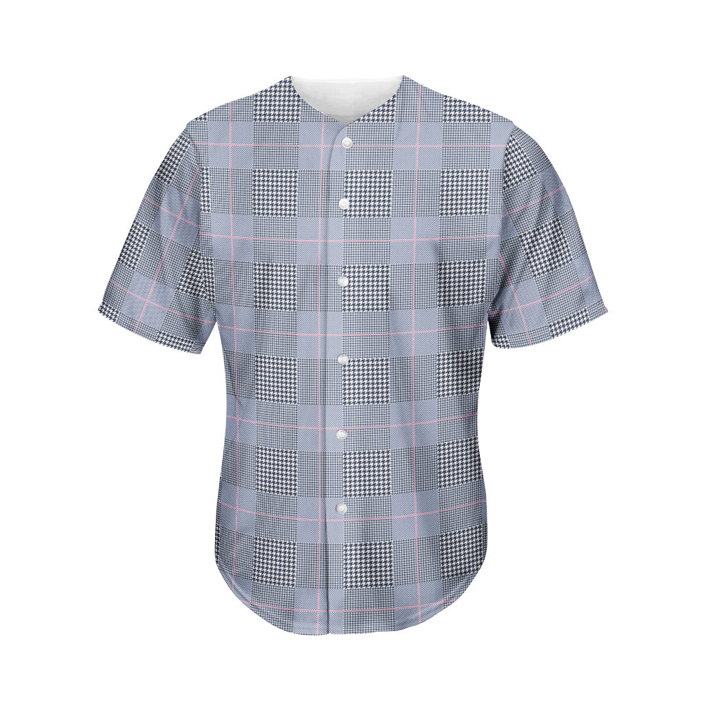 Navy Blue Prince of Wales Check Print Men's Baseball Jersey