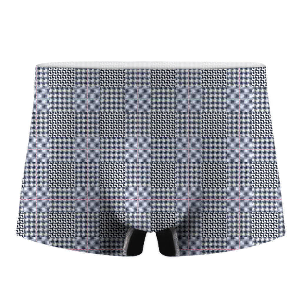 Navy Blue Prince of Wales Check Print Men's Boxer Briefs