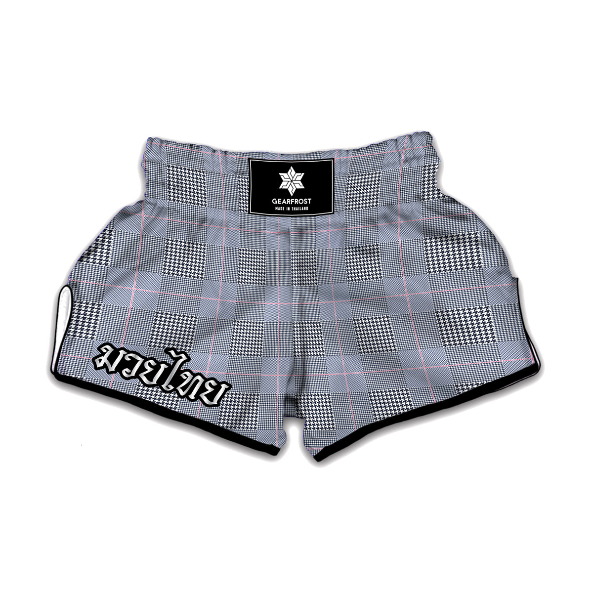 Navy Blue Prince of Wales Check Print Muay Thai Boxing Shorts