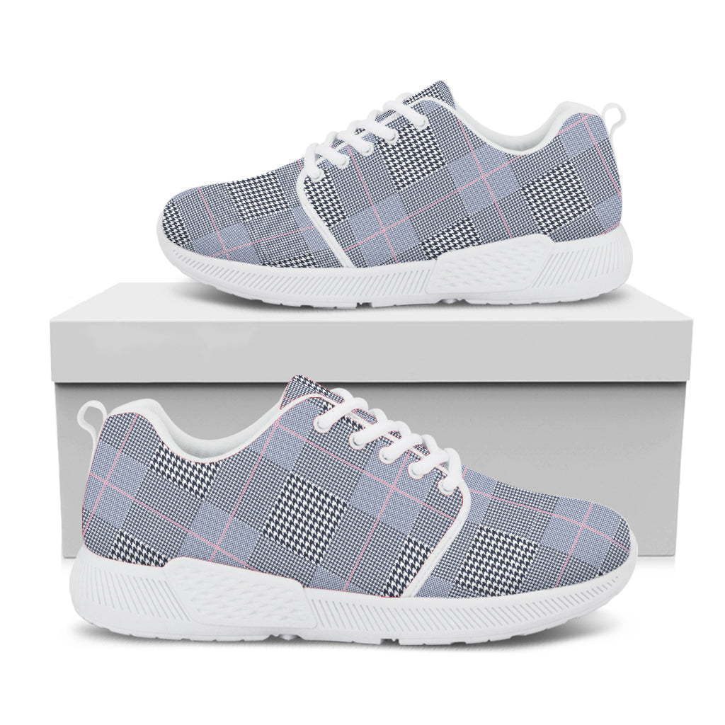 Navy Blue Prince of Wales Check Print White Athletic Shoes