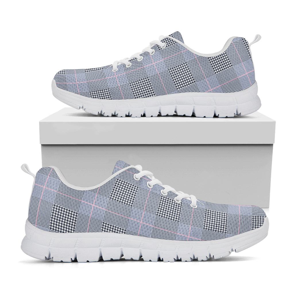 Navy Blue Prince of Wales Check Print White Sneakers