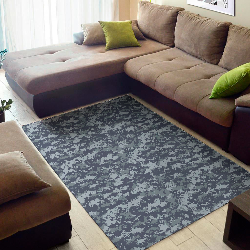 Navy Digital Camo Pattern Print Area Rug