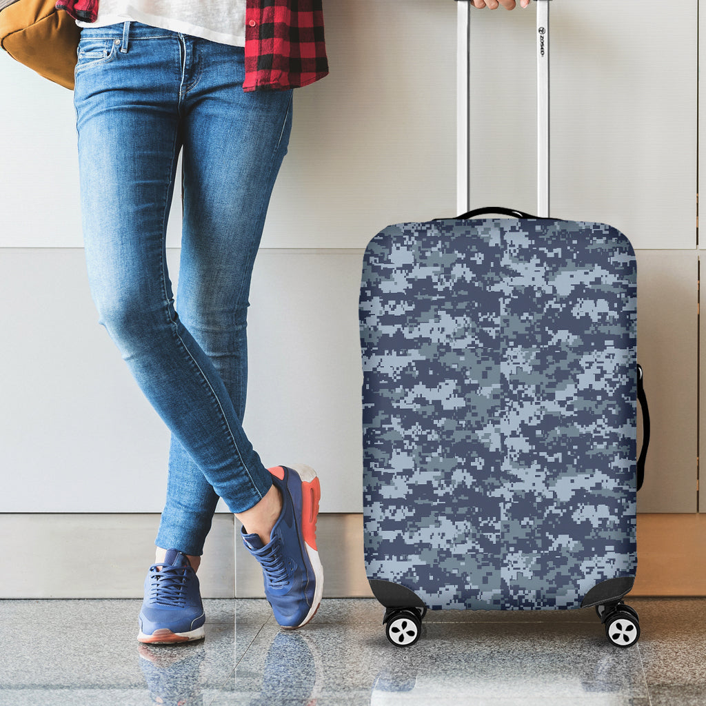 Navy Digital Camo Pattern Print Luggage Cover