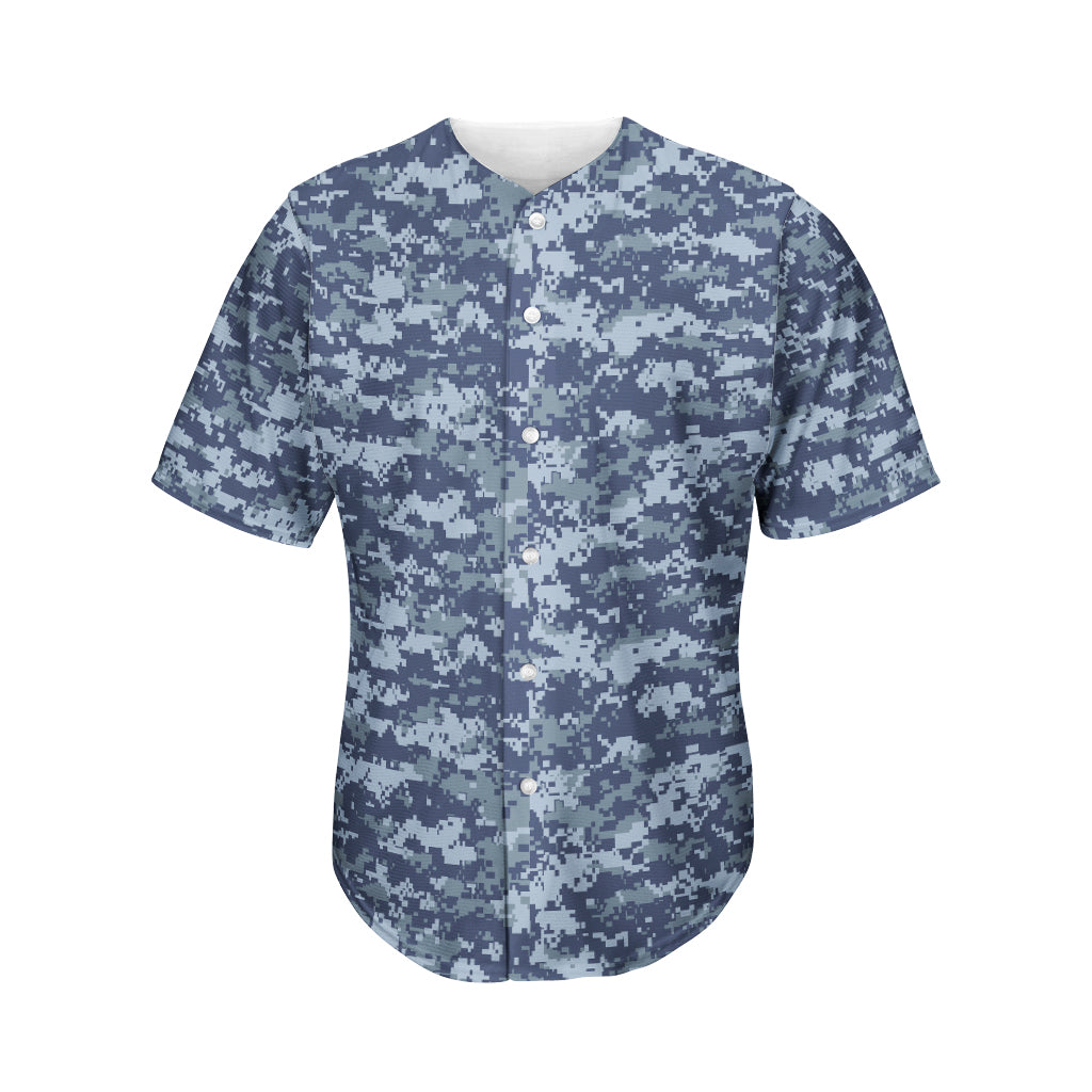 Navy Digital Camo Pattern Print Men's Baseball Jersey