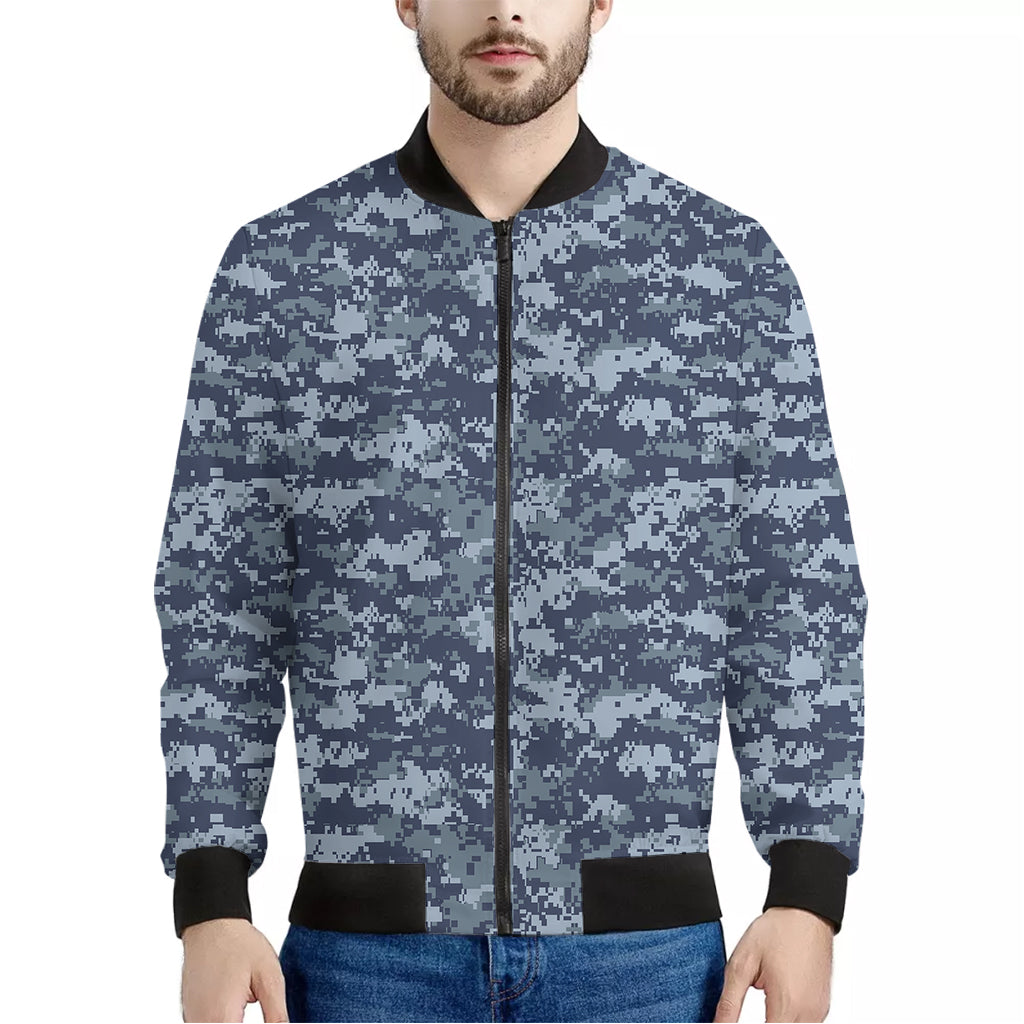 Navy Digital Camo Pattern Print Men's Bomber Jacket