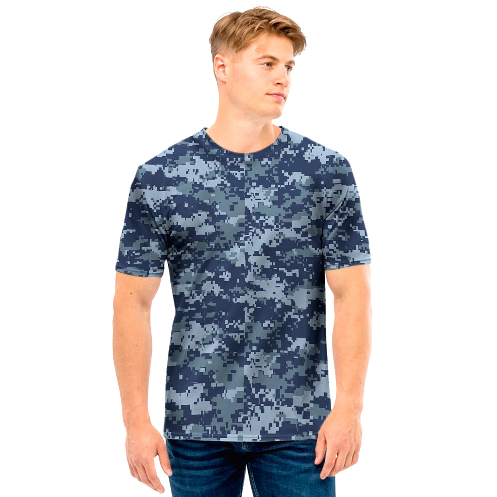 Navy Digital Camo Pattern Print Men's T-Shirt