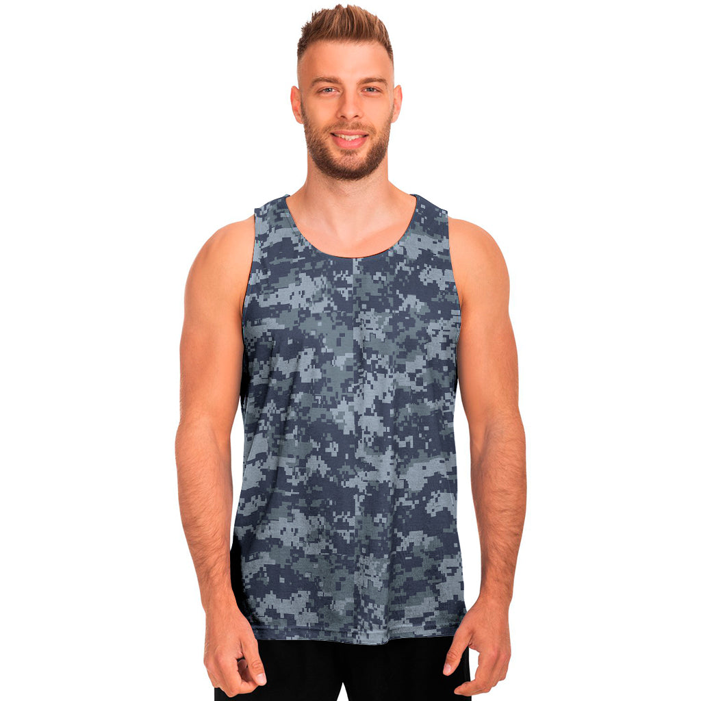 Navy Digital Camo Pattern Print Men's Tank Top