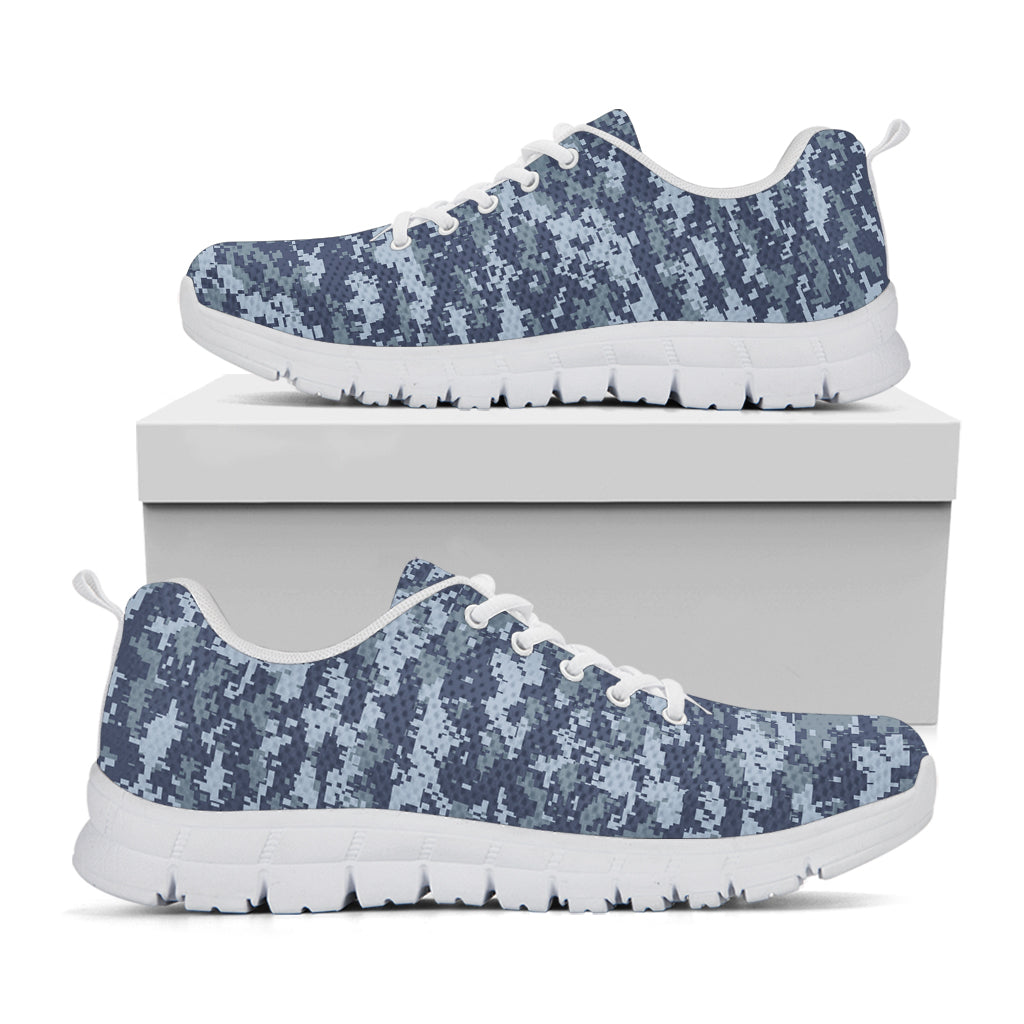 Navy Digital Camo Pattern Print White Sneakers