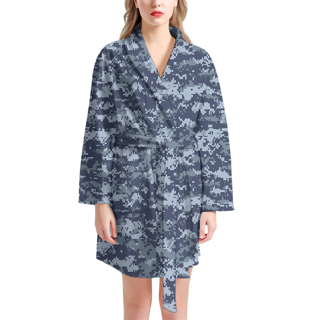 Navy Digital Camo Pattern Print Women's Bathrobe