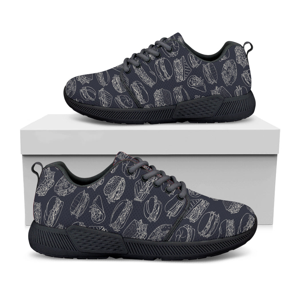 Navy Doodle Sandwich Pattern Print Black Athletic Shoes