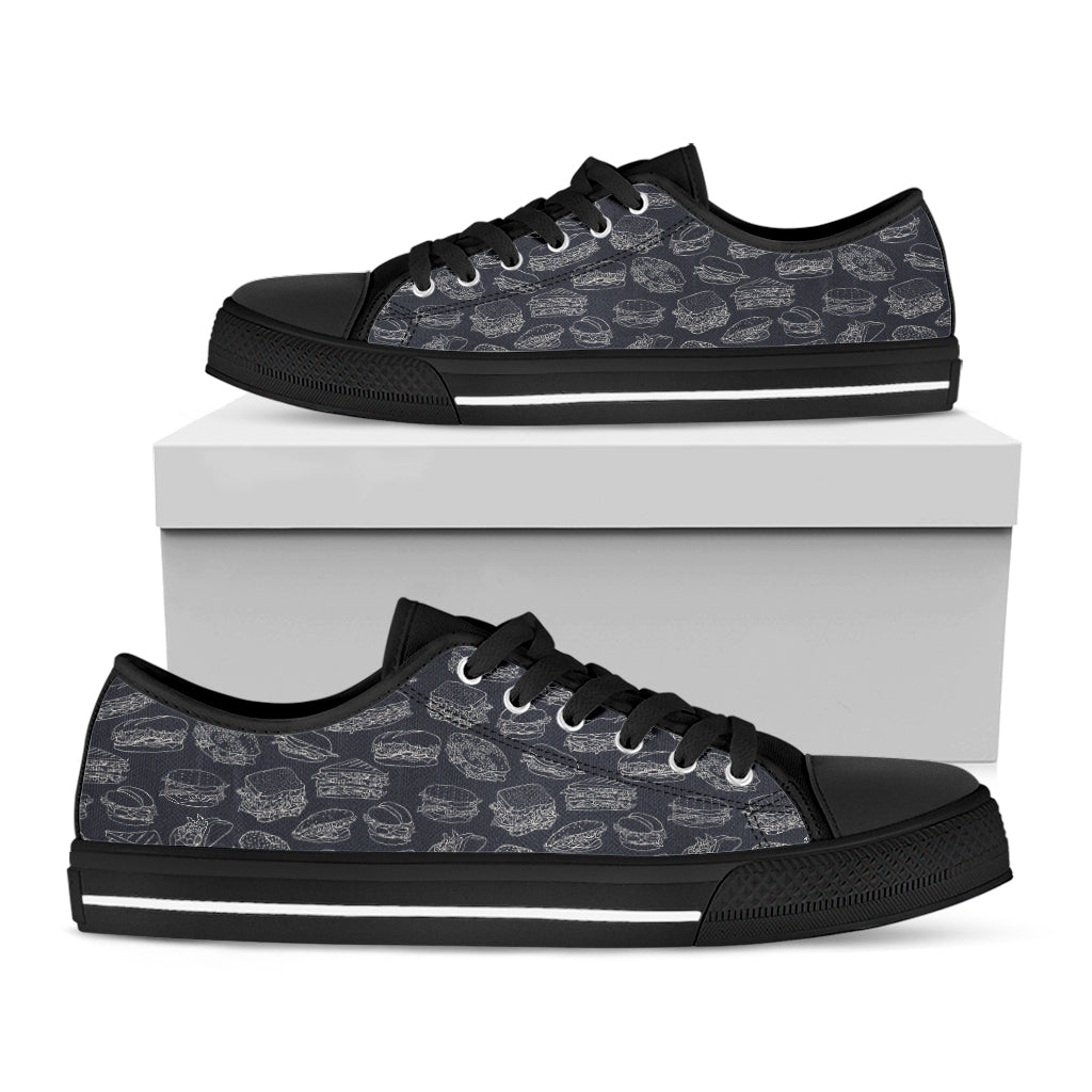 Navy Doodle Sandwich Pattern Print Black Low Top Shoes