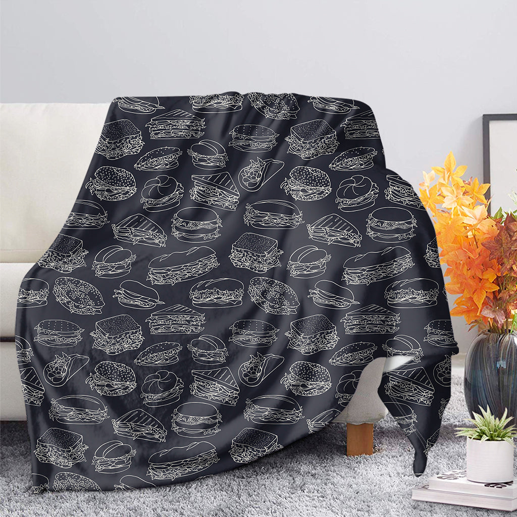 Navy Doodle Sandwich Pattern Print Blanket