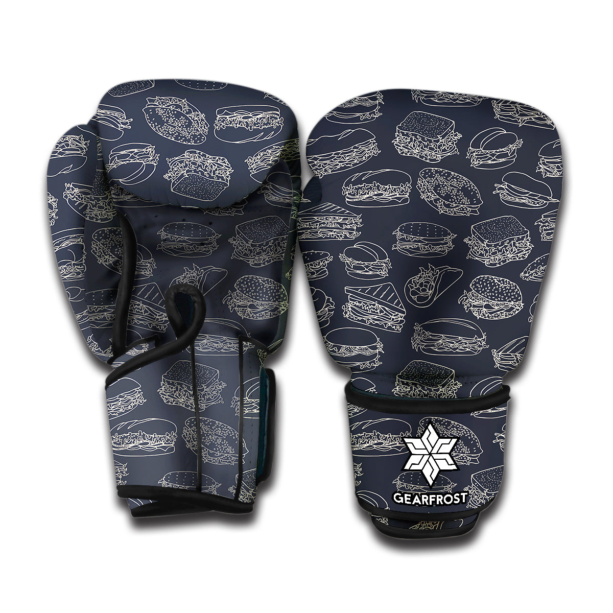 Navy Doodle Sandwich Pattern Print Boxing Gloves