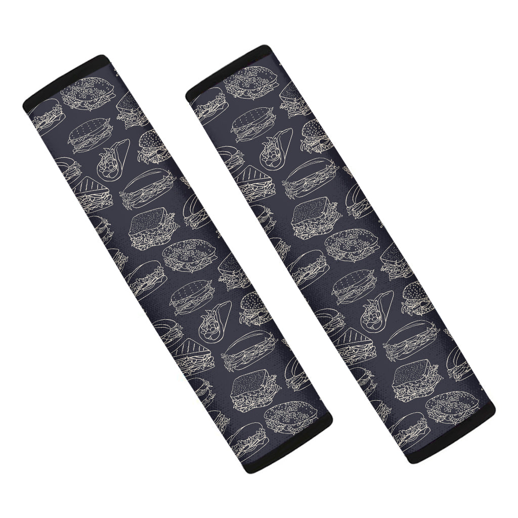 Navy Doodle Sandwich Pattern Print Car Seat Belt Covers