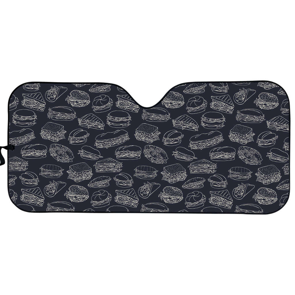 Navy Doodle Sandwich Pattern Print Car Sun Shade