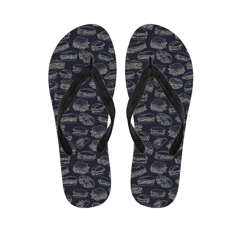 Navy Doodle Sandwich Pattern Print Flip Flops