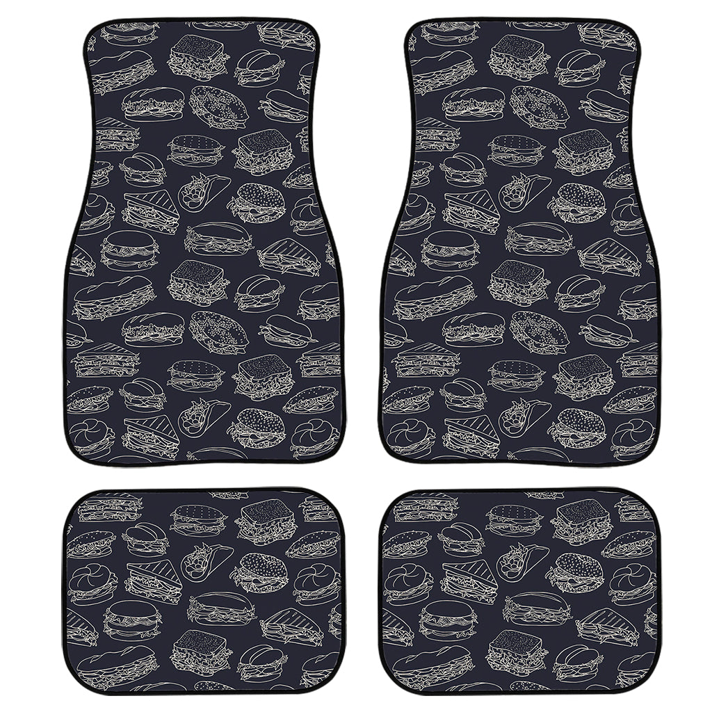 Navy Doodle Sandwich Pattern Print Front and Back Car Floor Mats