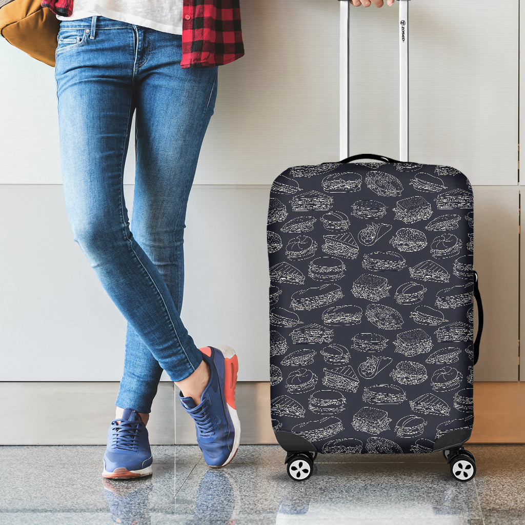 Navy Doodle Sandwich Pattern Print Luggage Cover