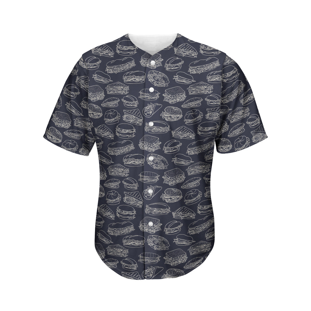 Navy Doodle Sandwich Pattern Print Men's Baseball Jersey