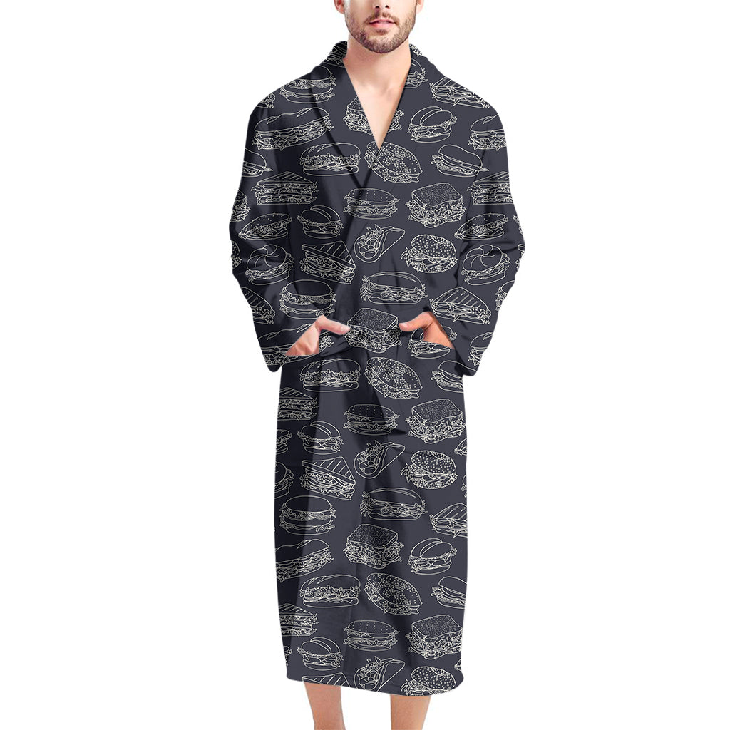 Navy Doodle Sandwich Pattern Print Men's Bathrobe