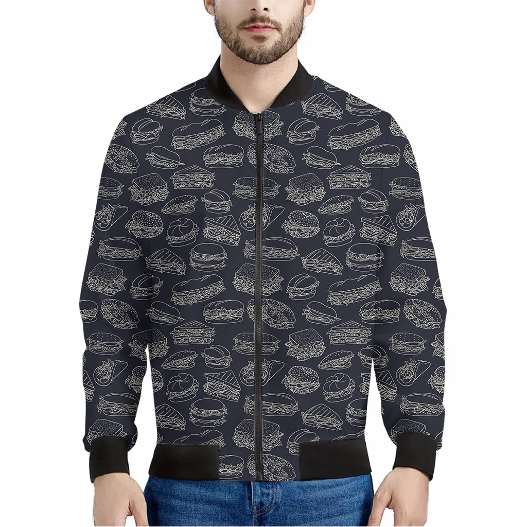 Navy Doodle Sandwich Pattern Print Men's Bomber Jacket