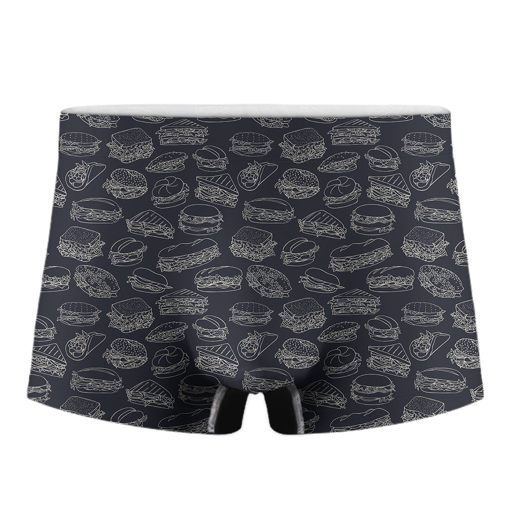 Navy Doodle Sandwich Pattern Print Men's Boxer Briefs