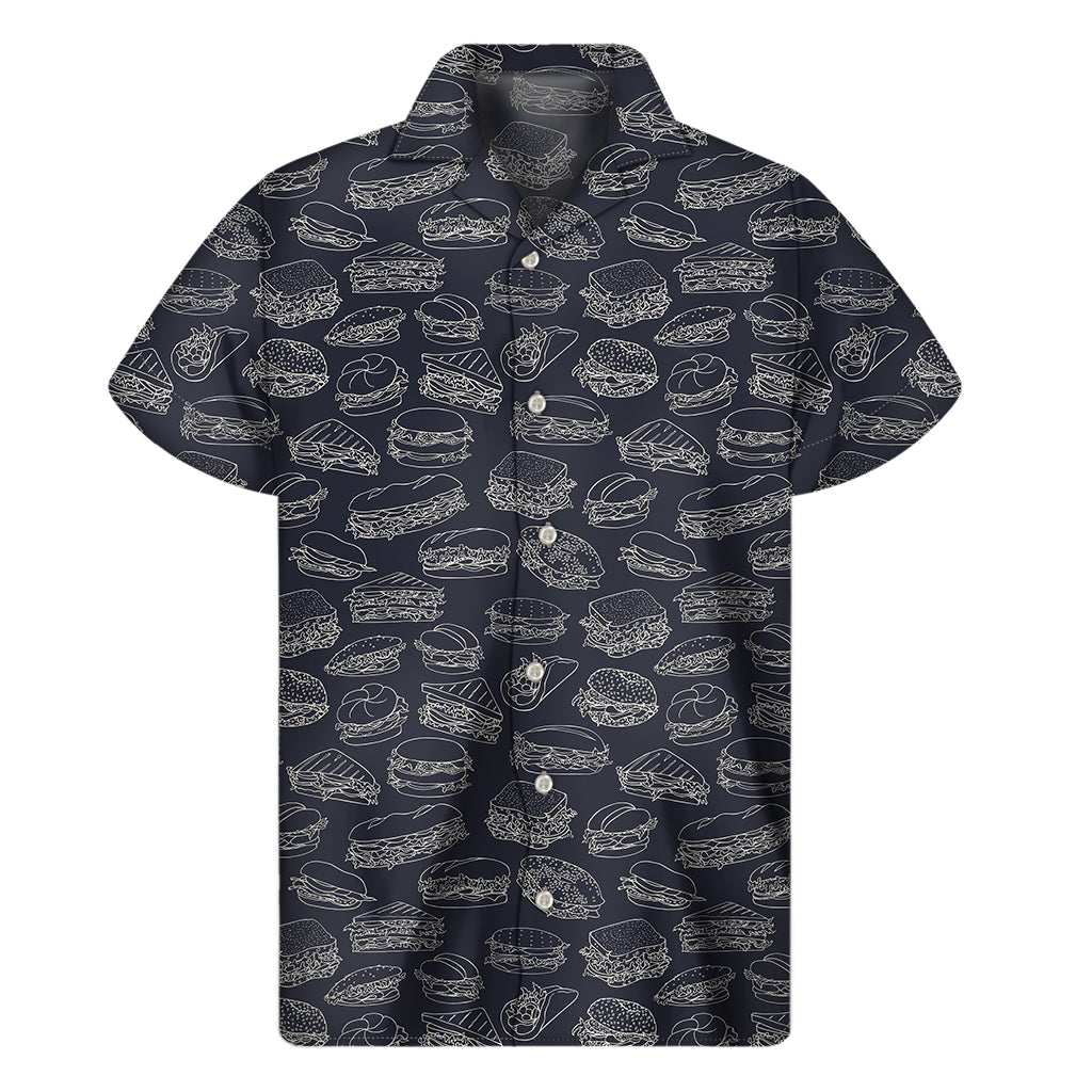 Navy Doodle Sandwich Pattern Print Men's Short Sleeve Shirt