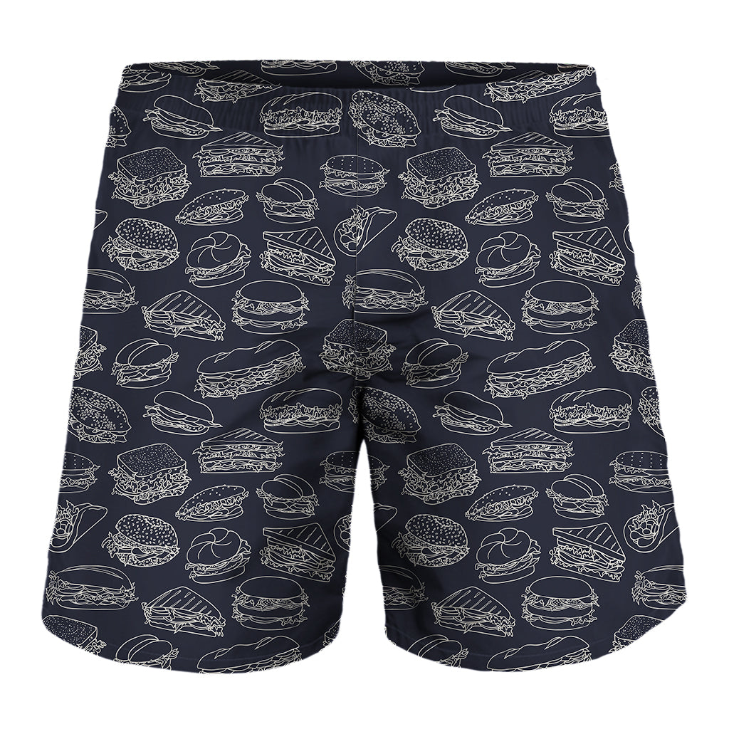 Navy Doodle Sandwich Pattern Print Men's Shorts