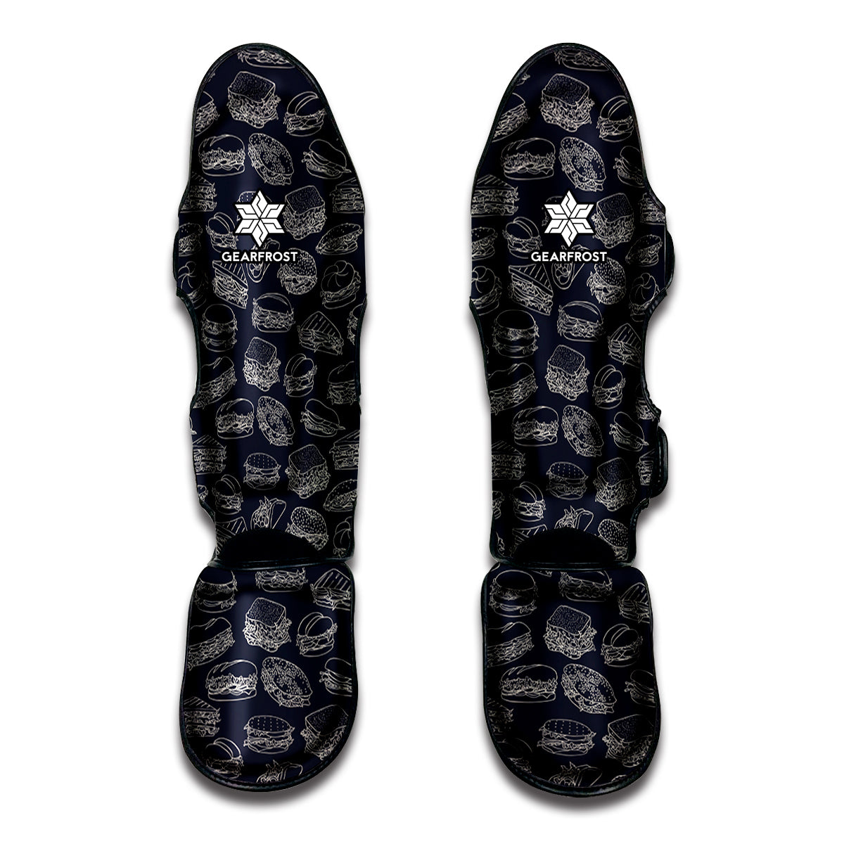 Navy Doodle Sandwich Pattern Print Muay Thai Shin Guards