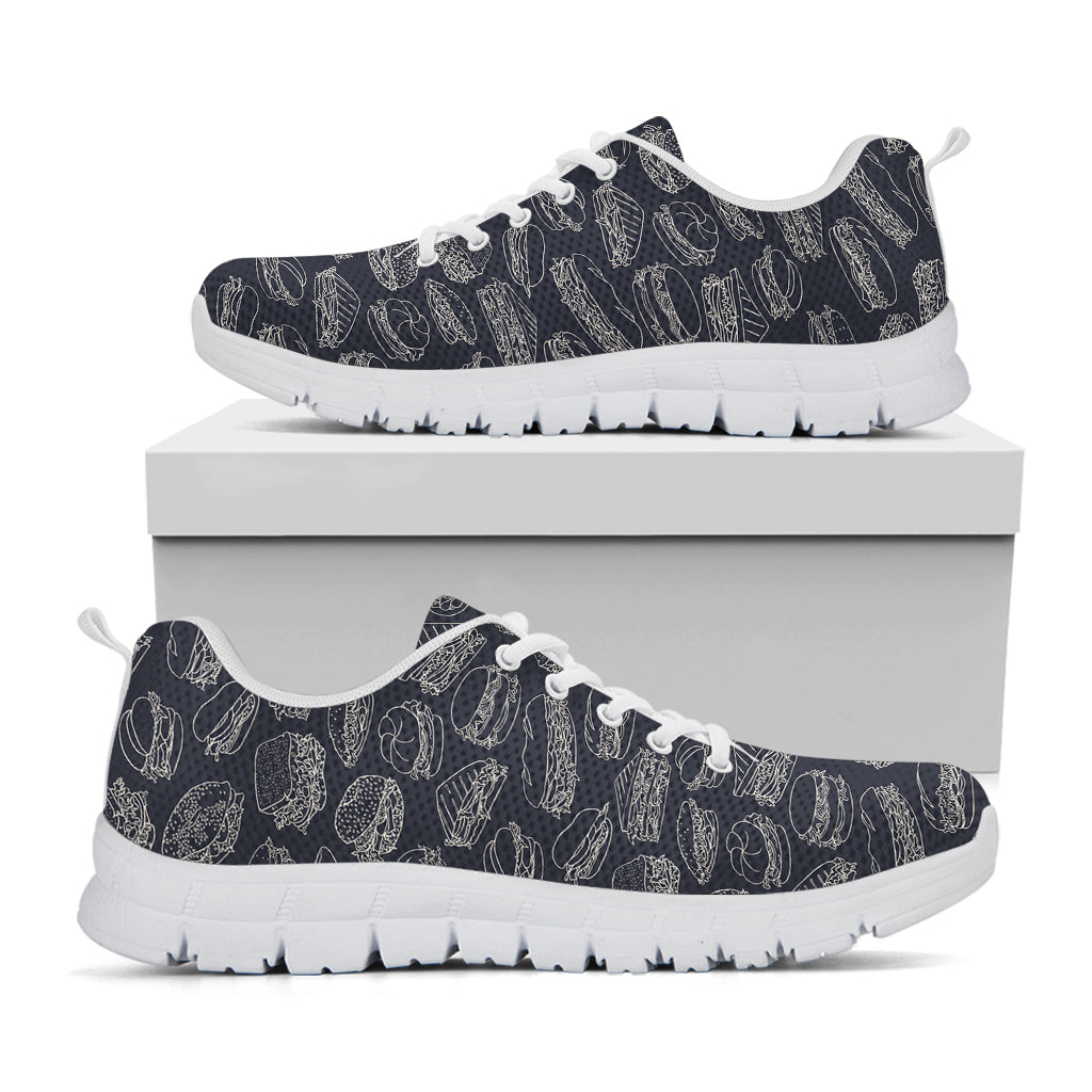 Navy Doodle Sandwich Pattern Print White Sneakers