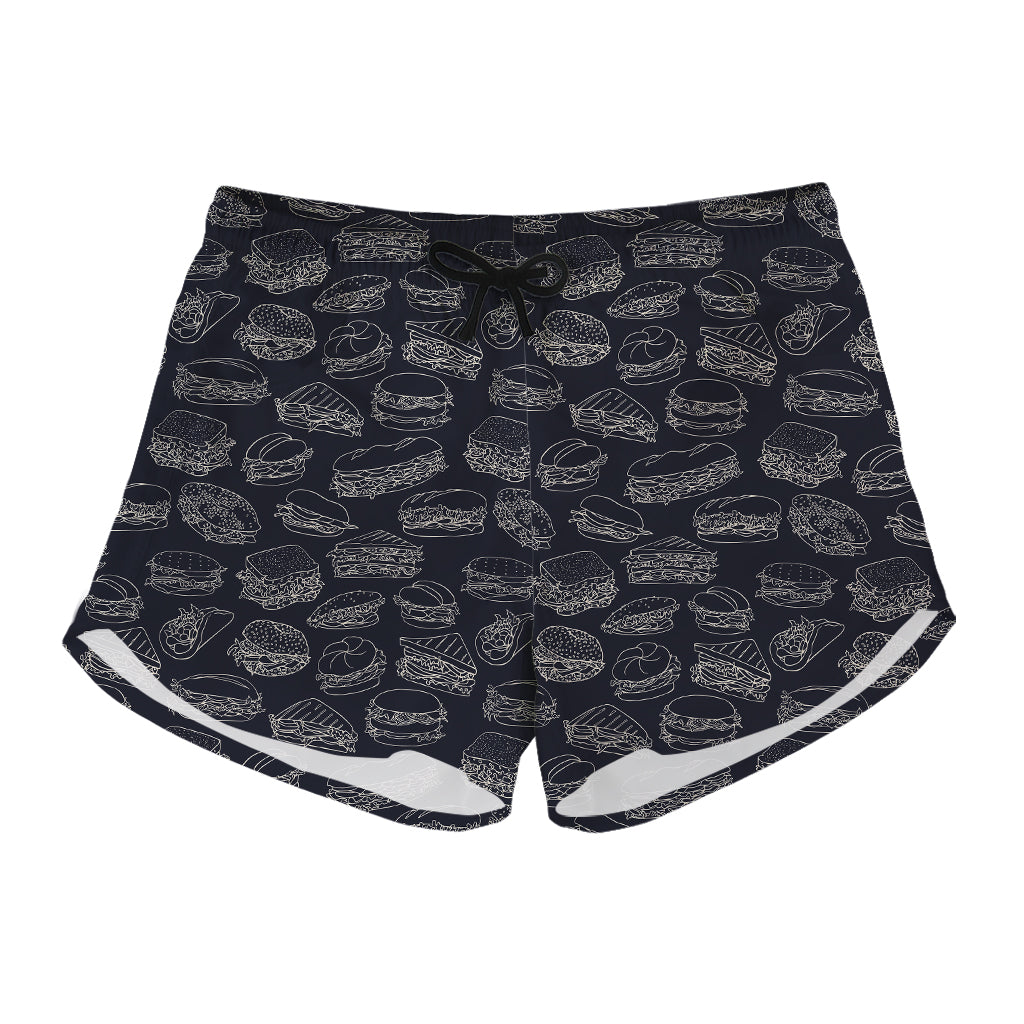 Navy Doodle Sandwich Pattern Print Women's Shorts