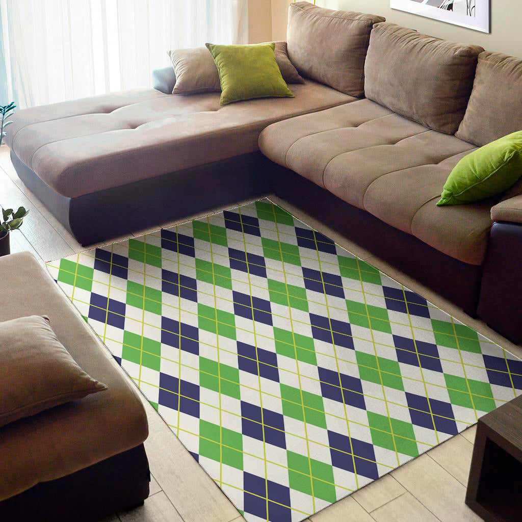 Navy Green And White Argyle Print Area Rug