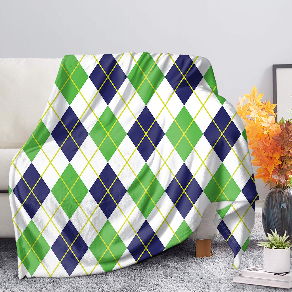 Navy Green And White Argyle Print Blanket