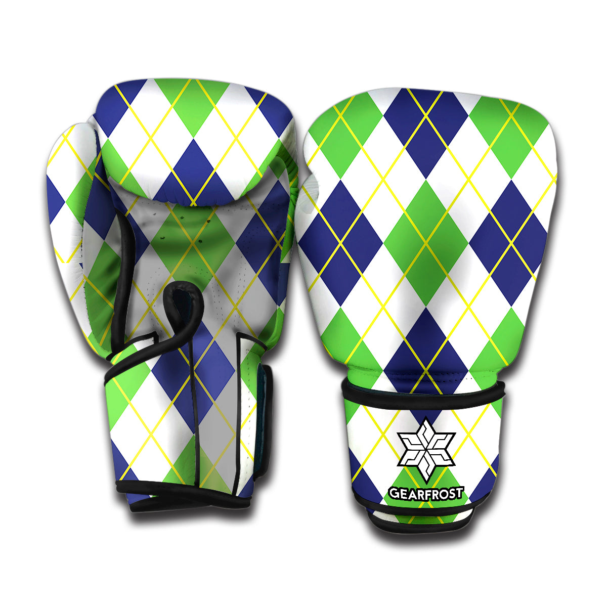 Navy Green And White Argyle Print Boxing Gloves