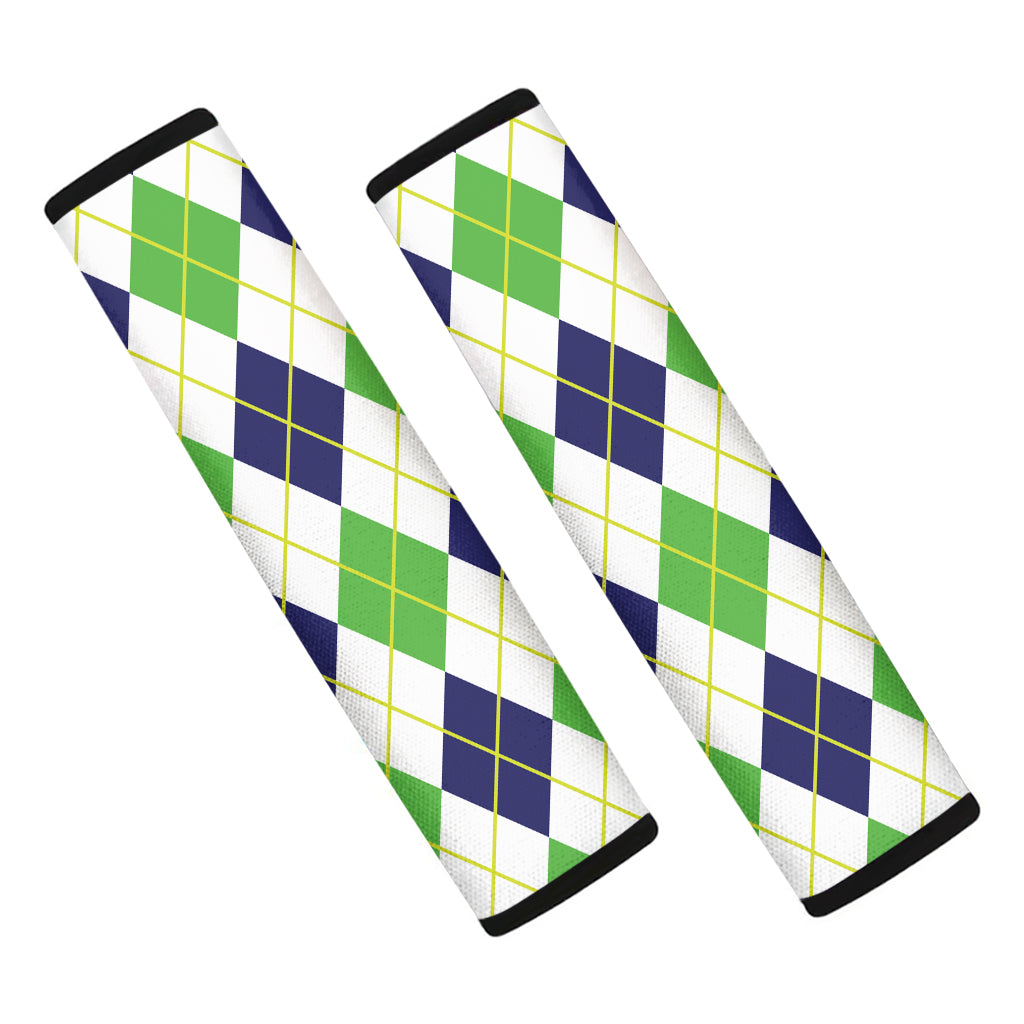 Navy Green And White Argyle Print Car Seat Belt Covers